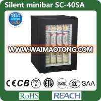 SC-40SA no niose showcase 40L ,glass door thermoelectric minibar, no noise glass door hotel minibar